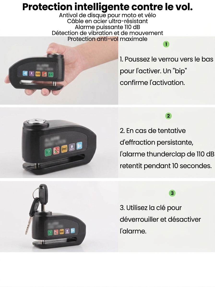 Antivol Moto Original Haute Qualité 🔒 Alarme 110dB Ultra Puissante – Protection Maximale Garantie