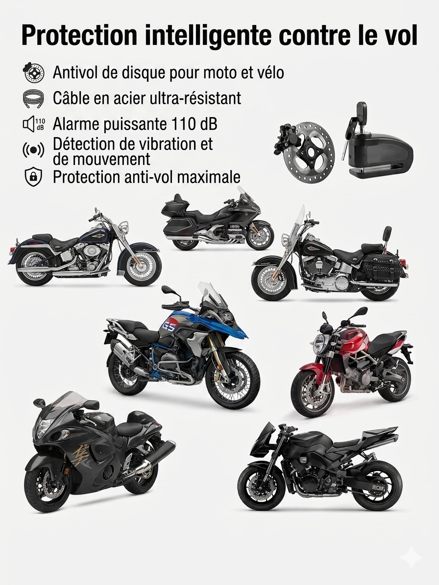Antivol Moto Original Haute Qualité 🔒 Alarme 110dB Ultra Puissante – Protection Maximale Garantie
